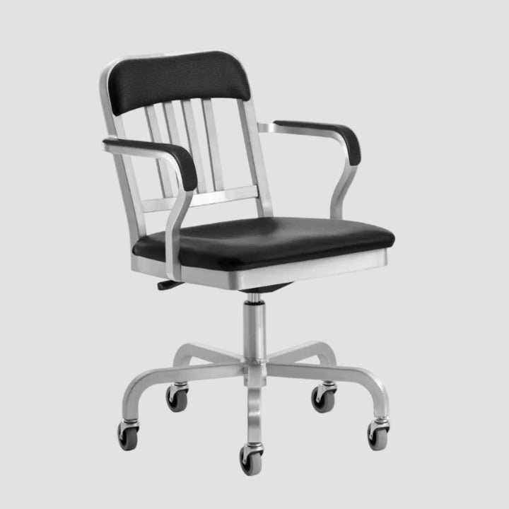 1011 Navy Semi-Upholstered Swivel Armchair