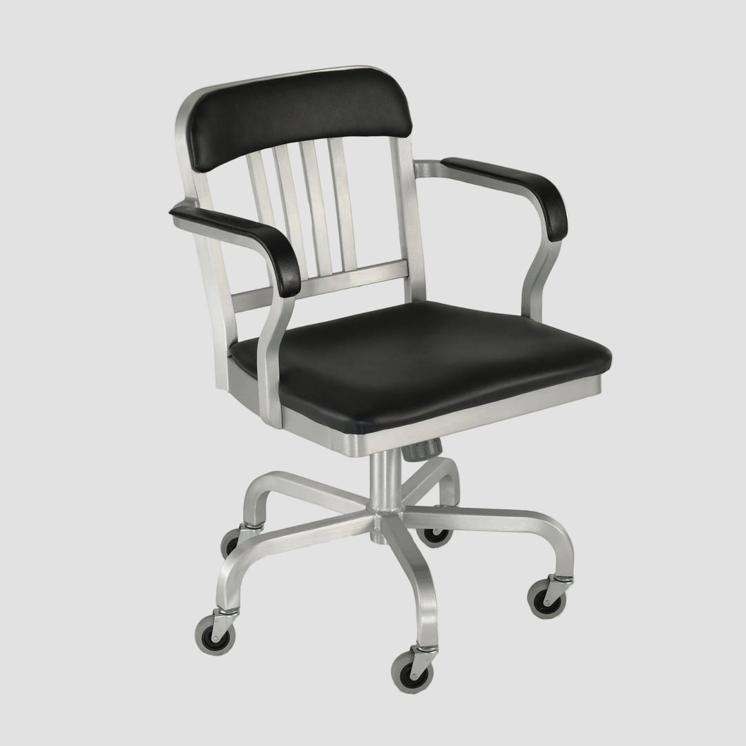 1011 Navy Semi-Upholstered Swivel Armchair