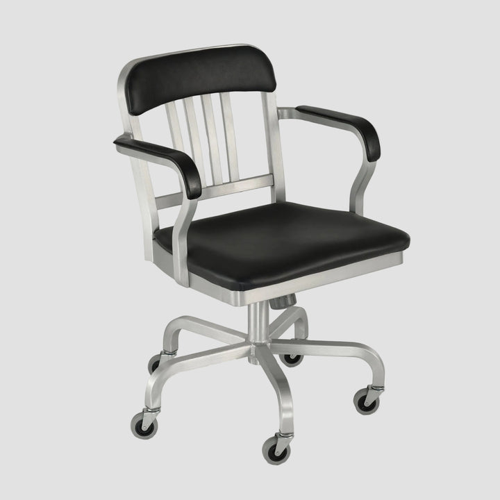 1011 Navy Semi-Upholstered Swivel Armchair