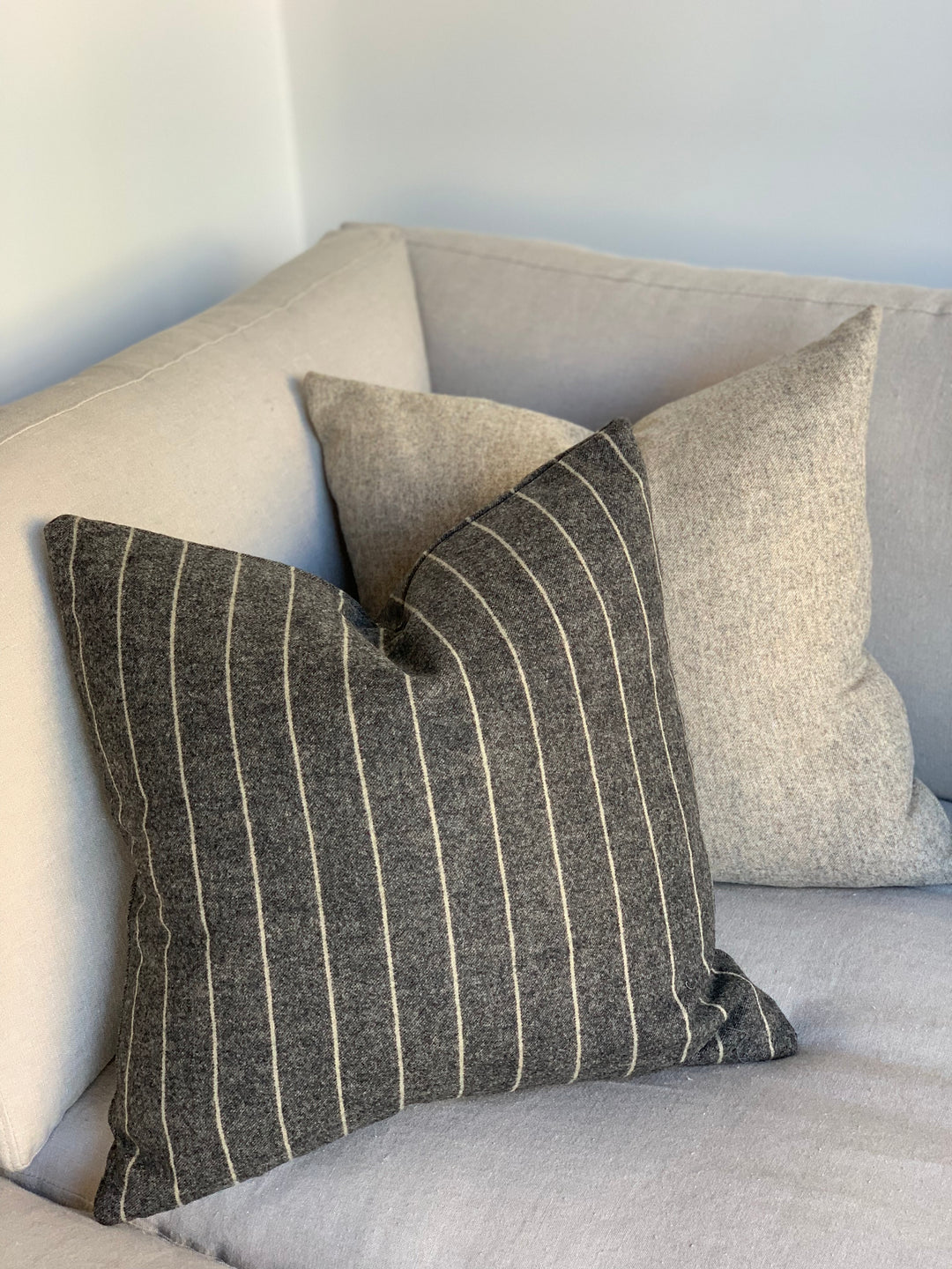 Oxford Stripe Wool Cushion - Charcoal