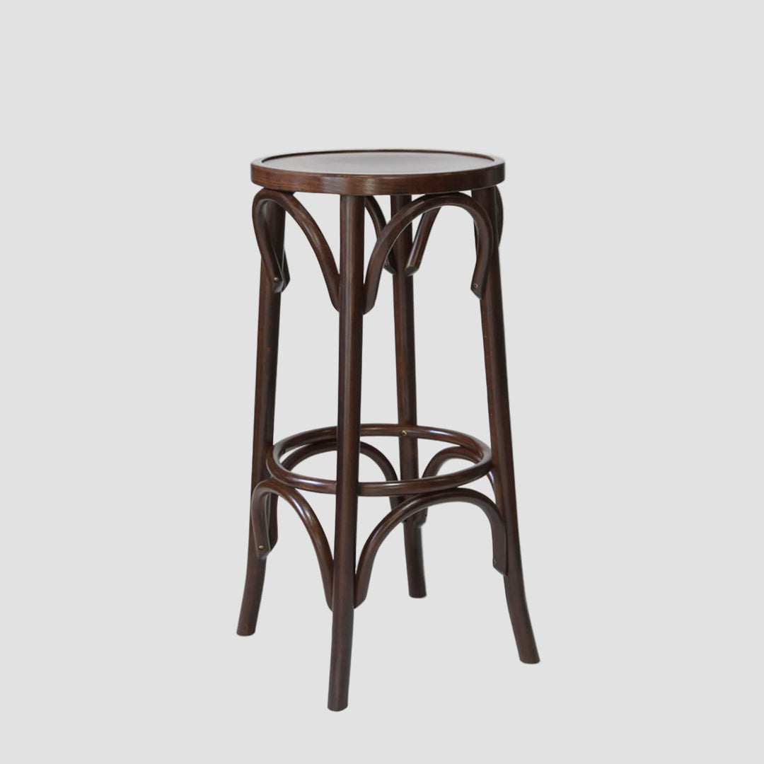 Classic Thonet wooden bentwood stool in dark brown