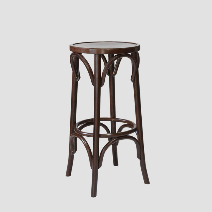 Classic Thonet wooden bentwood stool in dark brown