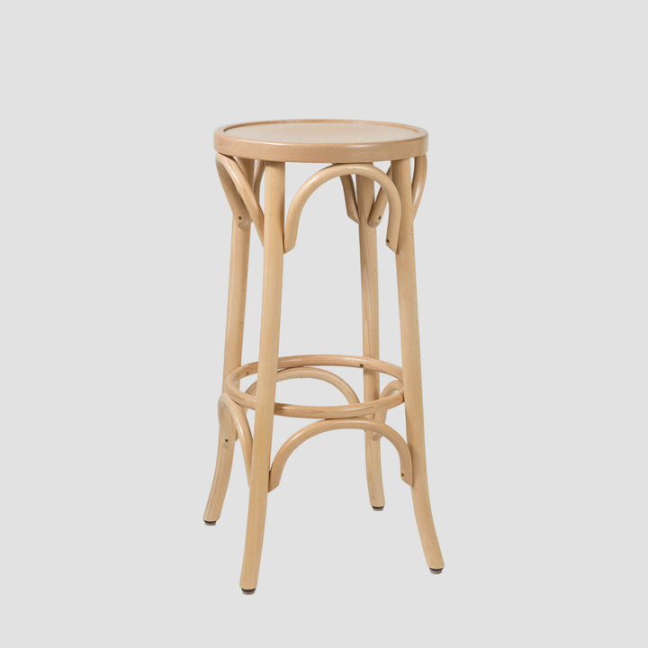 Classic Thonet wooden bentwood stool in light timber