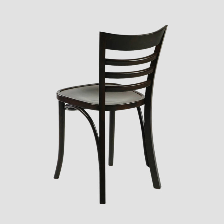 Dark brown wooden chair with slatted backrest